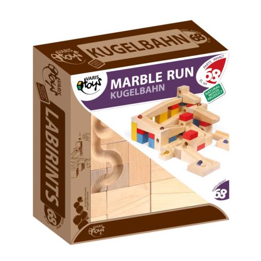 Zdjęcie: Zestaw drewnianych klocków do budowy kulodromów Varis Toys, seria Marble Run - duży zestaw podstawowy w opakowaniu